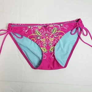 Athleta Women's L Bold Paisley Print Bikini Swimsuit Bottoms Fuchsia Yellow Y2K - Picture 1 of 7