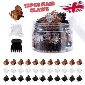12pcs Mini Hair Claw Clips Clamps Brown 1CM Plastic Small Hair Clips Grips UK - Picture 1 of 9