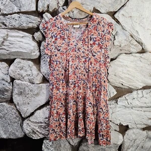 Knox Rose Floral Boho Peasant Dress V Neck Tiered Short Sleeve Women's Size M - Picture 1 of 5