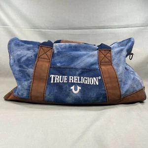 True Religion Monogram Weekender Duffel Bag Blue Travel Gym Overnight Carry-On - Picture 1 of 9