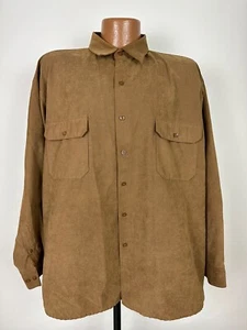 Camisa de gamuza sintética vintage años 90 UNTIED para hombre XL marrón manga larga poliéster preppy - Imagen 1 de 15