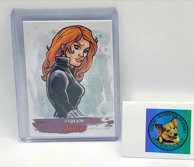 Tarjeta de boceto Fleer Ultra Avengers Black Widow 2022 de Drewl exclusiva 1/1 Foto 1 de 2