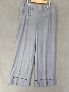 Pantalone marinaio Elevenses Anthropologie misto lino gamba larga taglia 8 grigio vita alta - Foto 1 di 10