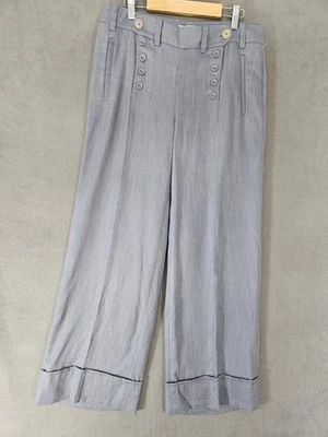Pantalón Marinero Elevenses Anthropologie Mezcla Lino Pierna Ancha Talla 8 Gris tiro Alto  Foto 1 de 4