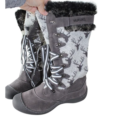 Botas de neve femininas MUK LUKS tamanho 10 Gwen cinza/branco - Imagem 1 de 4