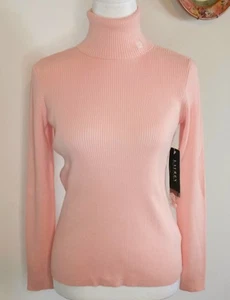 NWT LAUREN Ralph Lauren Womens PINK ICE Ribbed Turtleneck Pullover Sweater SMALL - Picture 1 of 6