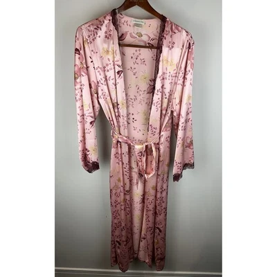 JONES NEW YORK Mujer L XL Rosa Floral Satén Encaje Bata Kimono Plumero Foto 1 de 4