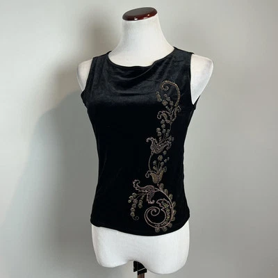 Vintage 90s Black Velvet Sleeveless Top Size Large But Runs Small - Image 1 of 4