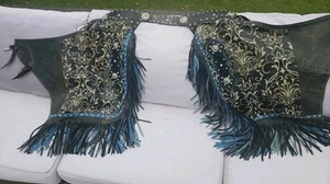 Kaktus Custom Sattlerei Leder Western Show Chinks / Chaps Conchos, Kristalle - Bild 1 von 17