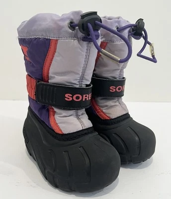 Sorel Flurry TP Kid's Purple Orange Black Winter Snow Ski Boots Youth Size 6 - Image 1 of 4