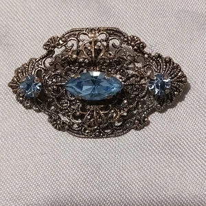 Vintage filigrane blaue Strass Art Deco Brosche Anstecknadel - Bild 1 von 6