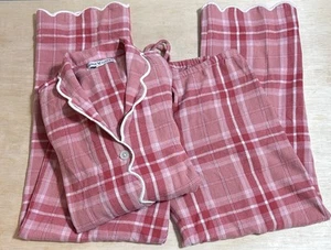 Set Pigiama Heidi Carey Rosa Plaid 100% Cotone 2 Pezzi Bordo Smerlato Bottoni Tg S - Foto 1 di 11