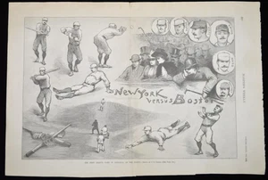 1888 Harper’s Weekly Baseball Print – New York vs. Boston/1HOF EWING, WARD,KEEFE - Picture 1 of 9