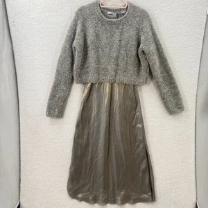 ALLSAINTS Rosetta Tinsel Dress Color: Gold & Khaki Gold Size M NWT - Picture 1 of 16