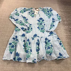 New Oliphant Dress Women Medium 1116V Ballon Sleeve Short Dress Stripe Blue - Picture 1 of 11