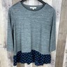 Ann Taylor LOFT Women's Size Medium Pullover Layered Sweater Top Gray Polka Dot