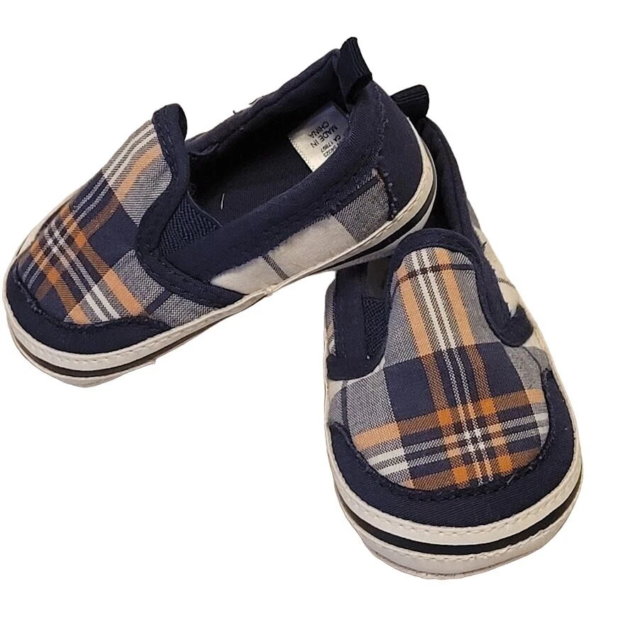 Zapatos sin cordones para cuna Baby Gap azul marino a cuadros bebé niño talla 3 Foto 1 de 4
