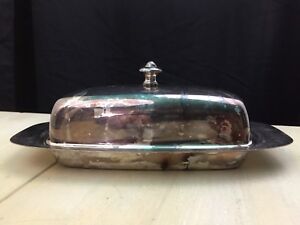 SHEFFIELD - Vtg Antique Patina Silver Butter Dish w Lid, Made In USA - MUST SEE!