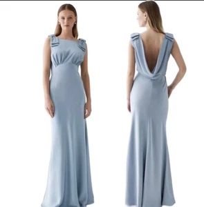 New Coast Dress Size 8 Party Cocktail Occasion Evening Blue Satin Bias Cut Long - Picture 1 of 7