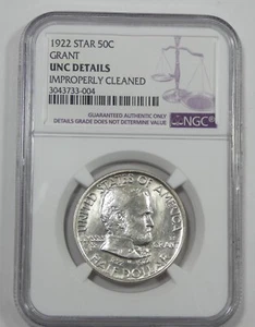 NGC Authentic 1922 Grant Memorial w/Star Silver Commem Half Dollar UNC Details - Picture 1 of 4