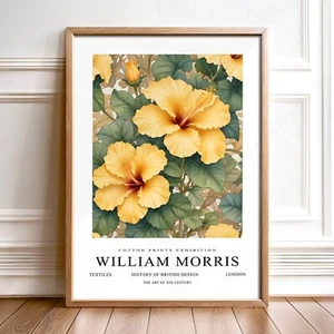 William Morris Inspired Cotton Prints Botanical Exhibition Poster Art Hibiscus - Picture 1 of 15
