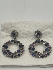 Rhinestone Wreath Earrings Blue Purple Pink - Picture 1 of 5