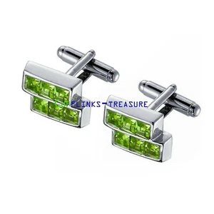 Natural Peridot Gemstones with 925 sterling Silver Cufflinks For Men's #C7657 - Picture 1 of 3