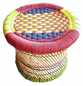 Handmade Colorful meditation Stool Living/Garden Area by Bamboo Stick With Rope - Picture 1 of 2