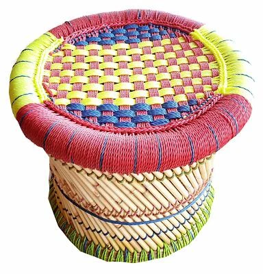 Handmade Colorful meditation Stool Living/Garden Area by Bamboo Stick With Rope  - Image 1 of 2