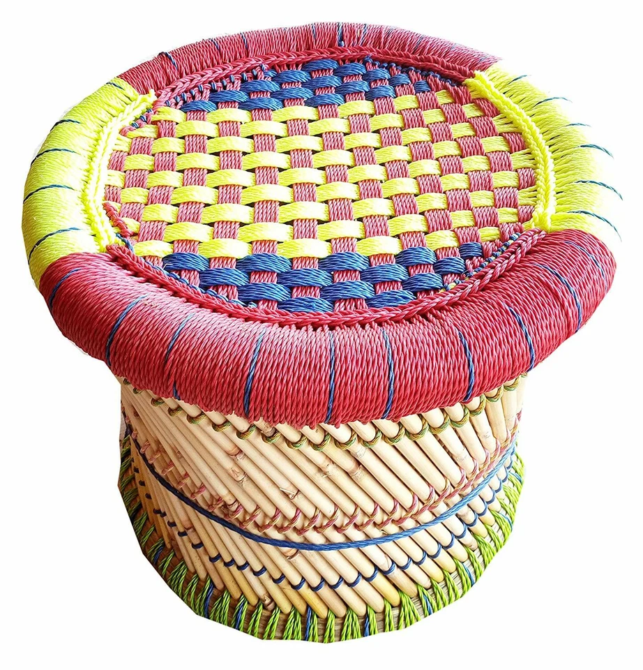 Handmade Colorful meditation Stool Living/Garden Area by Bamboo Stick With Rope  - Image 1 of 2