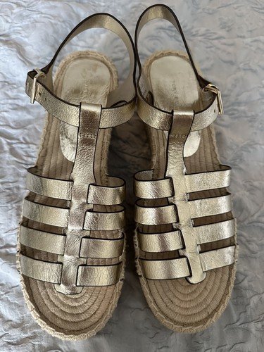 Tory Burch donna pescatore espadrillas dorata zeppa taglia 10 5 10 1 2