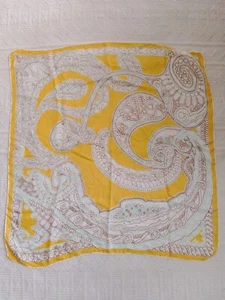 Vintage 100% mulberry silk golden gentle flower printed square scarf shawl 30" - Picture 1 of 6
