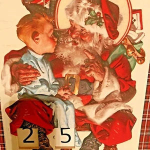 Norman Rockwell style Christmas Calender Santa/ Boy Red Plaid Border Date - Picture 1 of 5