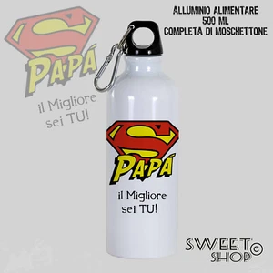BORRACCIA 500 ML SCUOLA UFFICIO FESTA DEL PAPA' SUPER MAN ALLUMINIO SUPERPAPA' - Picture 1 of 1