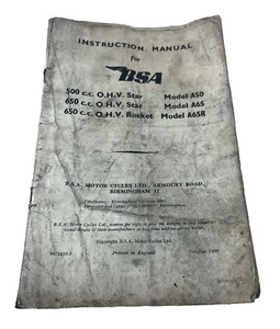 BSA Motorcycle Owners Manual 500cc Star 650cc Rocket O.H.V. A50 A65 A65R - Picture 1 of 16