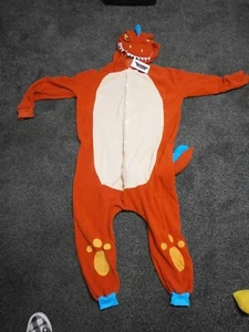 Adult Pajama Plush jumpsuit One Piece ORANGE DRAGON Halloween Costume SMALL NEW - Picture 1 of 3