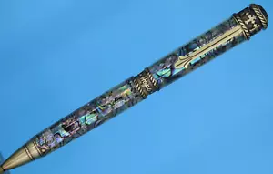 Penna a sfera Faith, Hope & Love in finitura ottone antico con guscio Paua Abalone - Foto 1 di 9