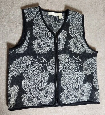 Studio Works Womens Large Full Zip Vest Floral 100% Boiled Wool - Image 1 of 4