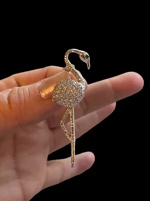 Charles Winston Silver Green & White Cubic Zirconia Flamingo Pin - Image 1 of 4