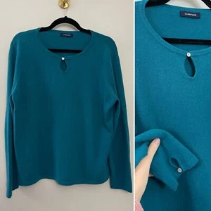 Lands' End 100 % Kaschmir kuschelig weich minimalistisch türkis Schlüsselloch kastiger Pullover L/XL - Bild 1 von 8