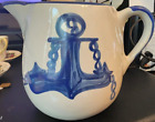 Louisville Stoneware Pottery Pitcher Blue Helm Steering Wheel & Anchor Nautical