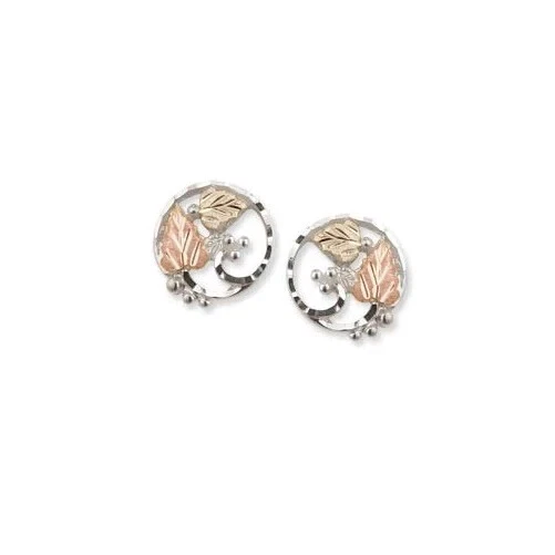 Sterling Silver Black Hills Gold Round Foliage Earrings - Image 1 of 1