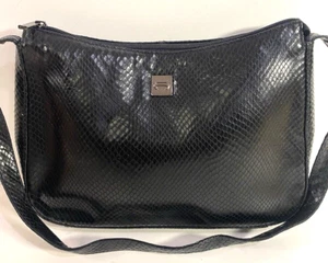 Vintage Etienne Aigner Black Leather Shoulder Bag Faux Snake Skin Texture Purse - Picture 1 of 14