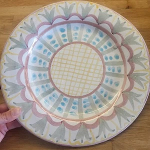MacKenzie Childs Pottery Madison Dinner Plate Flat Edge Green Sprigs Design - Bild 1 von 13