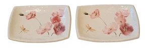 Pair Of Ceramic Poppies Dragonfly Soap Dish’s 4x6 - Picture 1 of 3