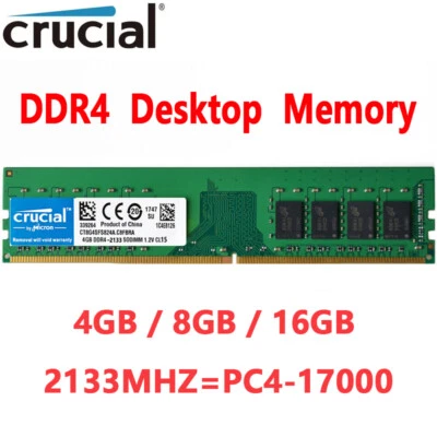 Crucial DDR4 4GB 8GB 16GB 2133Mhz  PC4-17000 288pins Desktop Memory Dimm Ram - Image 1 of 4