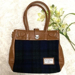 Harris Tweed Leather Tote Bag Limited Edition Women Rare Model Classic Fashion V - Picture 1 of 14