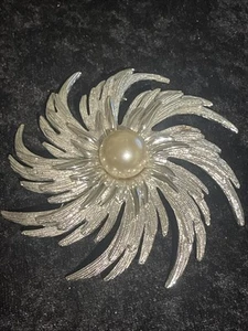 Vintage Sarah Coventry SUNBURST große silberfarbene Perle Brosche Anstecknadel 3 Zoll wie neu - Bild 1 von 10