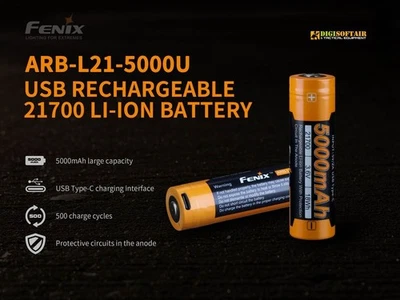 FENIX Batteria Ricaricabile 21700 5000 mAh con ingresso usb ARB-L21-5000U - Imagen 1 de 4