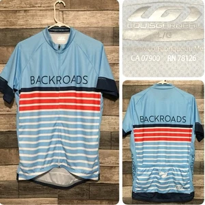 LG Louis Garneau Cycling Jersey Mens Large Full Zip Short Sleeve Blue Backroads - Picture 1 of 20